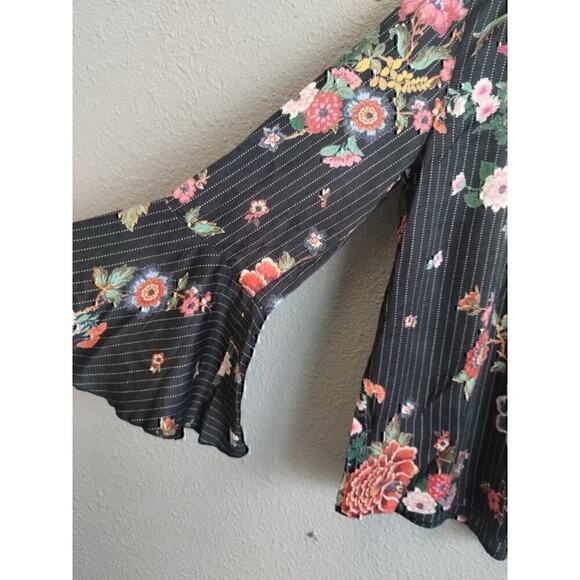 Johnny Was Biya 3J Workshop JWLA Stripe Velour Embroidered Blouse Tunic Top XS - Picture 5 of 9